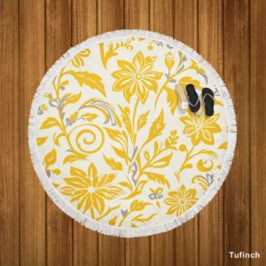 Amazing Yellow Flowers Pattern Round Beach Towel