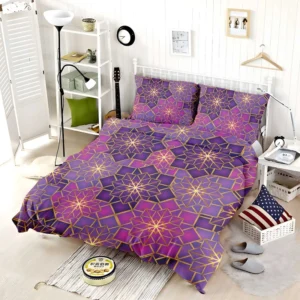 Arabic Geometric Purple Gold Gradient Bedding Set