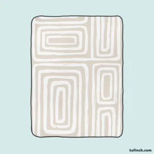 Beige And White Pattern With Squares Fleece Blanket 1