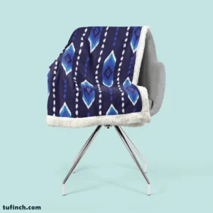 Blue Ethnic Ikat Art Sherpa Fleece Blanket 2