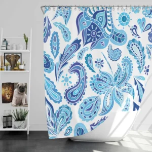 Blue Fresh Indian Pattern Paisley Shower Curtain