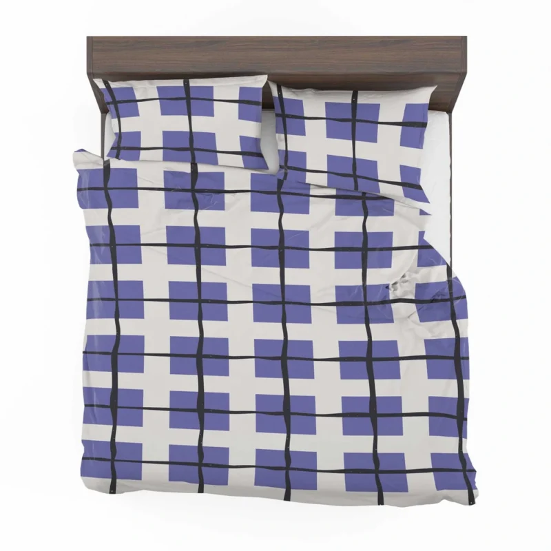 Blue Grid Pattern Square Plaid Bedding Set 2