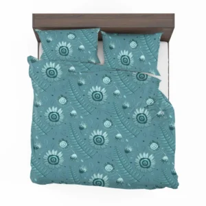 Cadet Blue Monochromatic Floral Pattern Bedding Set 1