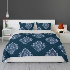 Classical Damask Pattern on Midnight Blue  BG Bedding Set 2