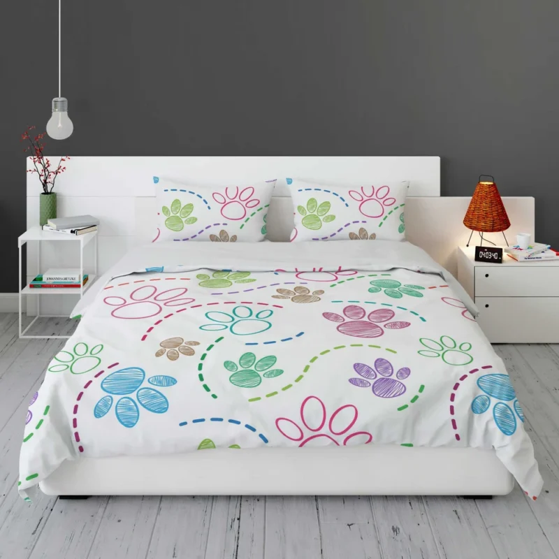 Color Pencil Sketched Dog Paw Bedding Set 1