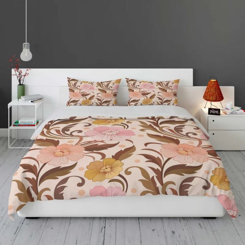 Elegant Flowers Design In Vintage Color Pattern Bedding Set 1