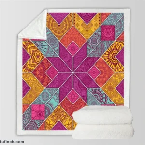 Ethnic Floral Mosaic Pattern Sherpa Fleece Blanket