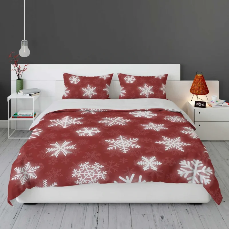 Glowing Snowflakes On Red Background Bedding Set 1