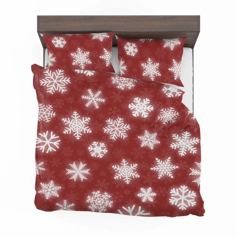 Glowing Snowflakes On Red Background Bedding Set 2