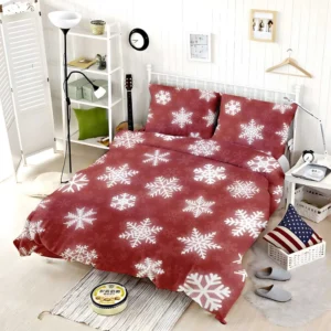 Glowing Snowflakes On Red Background Bedding Set