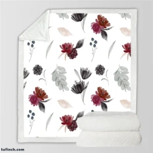 Gothic Watercolor Floral Pattern Sherpa Fleece Blanket