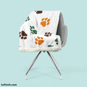 Green Brown Orange Dog Paw Prints Sherpa Fleece Blanket 2
