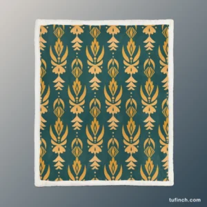 Green Gold Songket Pattern Sherpa Fleece Blanket 1