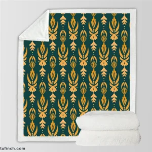 Green Gold Songket Pattern Sherpa Fleece Blanket