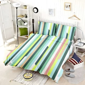 Green Theme Flat Stripes Pattern Bedding Set