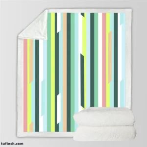 Green Theme Flat Stripes Pattern Sherpa Fleece Blanket