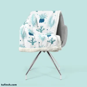 Hand Drawn Blue Coral Background Sherpa Fleece Blanket 2