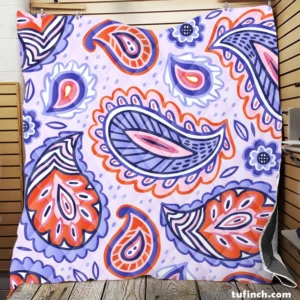 Hand Drawn Blue Orange Paisley Quilt Blanket