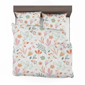 Hand Drawn Little Floral Pattern in Peach Tones Bedding Set 1