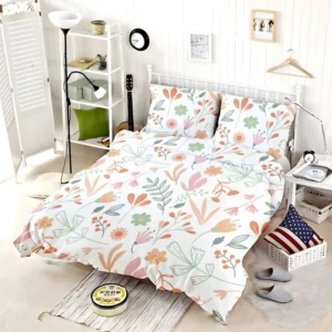 Hand Drawn Little Floral Pattern in Peach Tones Bedding Set