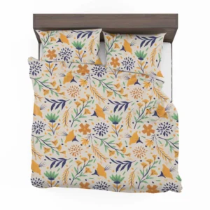 Hand Drawn Pattern with Orange Little Flowers Bedding Set 1