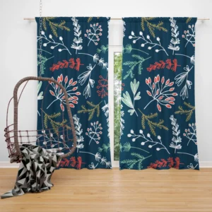 Hand Drawn Winter Floral Design Curtain