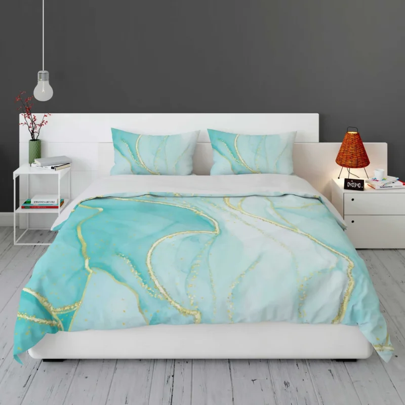 Marble Blue Watercolor Gold Bedding Set 1
