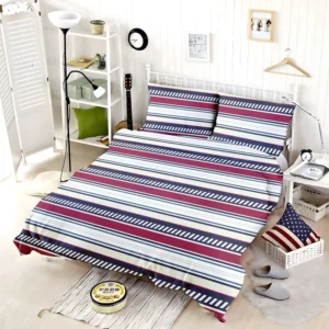 Maroon and Navy Blue stripes Pattern Bedding Set