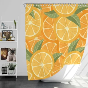 Orange Citrus Leaf Design Shower Curtain