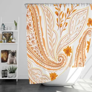 Orange Color Flowers Paisley Design Shower Curtain