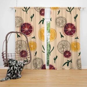 Orange Grapefruit Hand Drawn Curtain