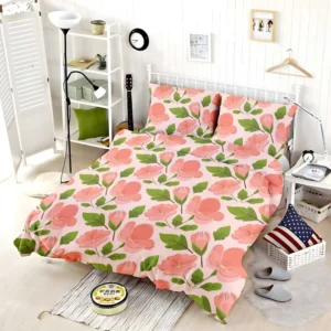 Peach Tones Floral Pattern Bedding Set