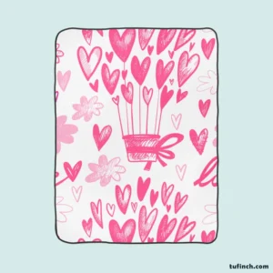 Pink Heart Balloons Love Text Fleece Blanket 1
