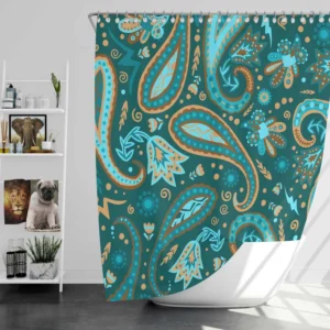 Robin Egg Blue Paisley Floral On Deep Teal Shower Curtain