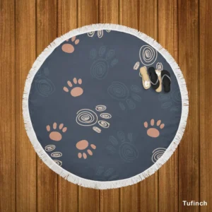 Spiral Animal Footprint Design Round Beach Towel