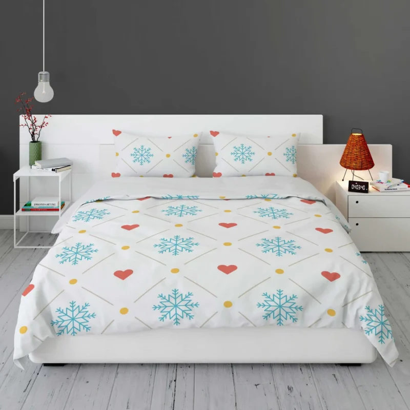 Square Pattern Snowflake Red Hearts Bedding Set 1