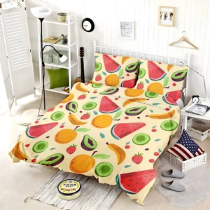 Summer Refresh Fruits on Sky Blue Bedding Set