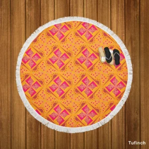 Sun Floral Ikat Design Round Beach Towel