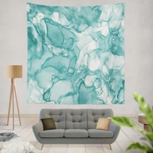 Teal Blue Watercolor Ink Texter Wall Tapestry