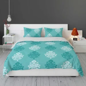 Tiffany Blue  Damask Pattern on Teal Blue Bedding Set 2