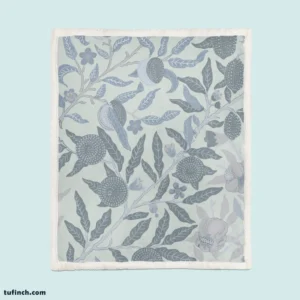 Vintage Botanical Floral Pattern Sherpa Fleece Blanket 1