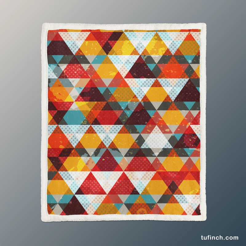 Vintage Triangle Colorful Pattern Sherpa Fleece Blanket 1