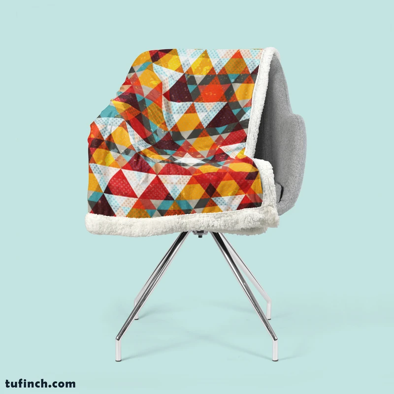 Vintage Triangle Colorful Pattern Sherpa Fleece Blanket 2