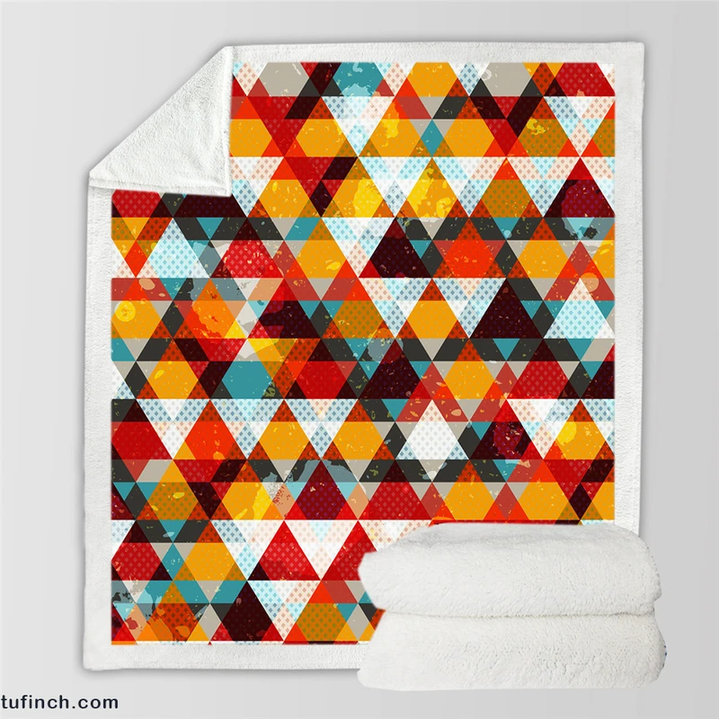 Vintage Triangle Colorful Pattern Sherpa Fleece Blanket