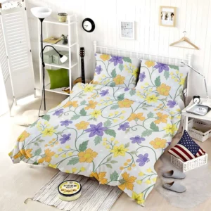 Violet Yellow Orange Floral Design Bedding Set