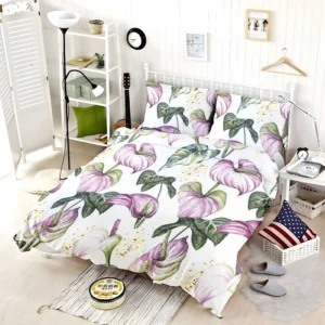Watercolor Tropical Flowers Pattern in Lilac Purple Bedding Set