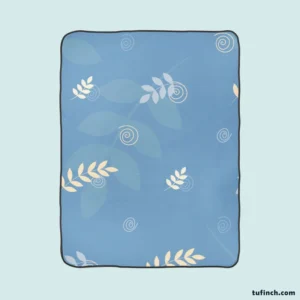 White Leaves Swirls On Blue Fleece Blanket 1