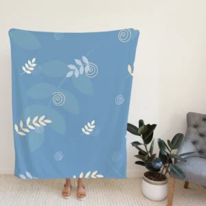 White Leaves Swirls On Blue Fleece Blanket