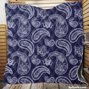 White Paisley Pattern On Blue Background Quilt Blanket
