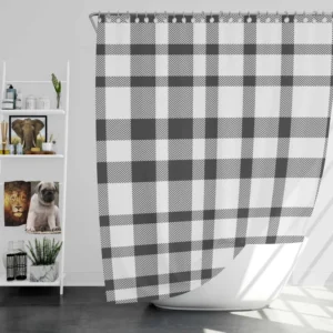 White Thunder Black Checkered Plaid Shower Curtain